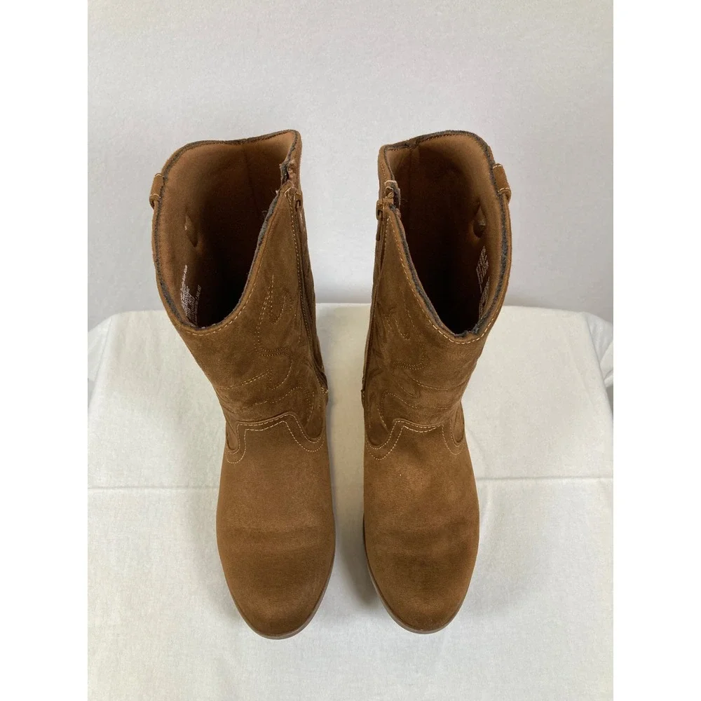 Sonoma‎ Parker Western Cowboy Boots Girls Size 6 Cognac Brown Faux Suede Zip